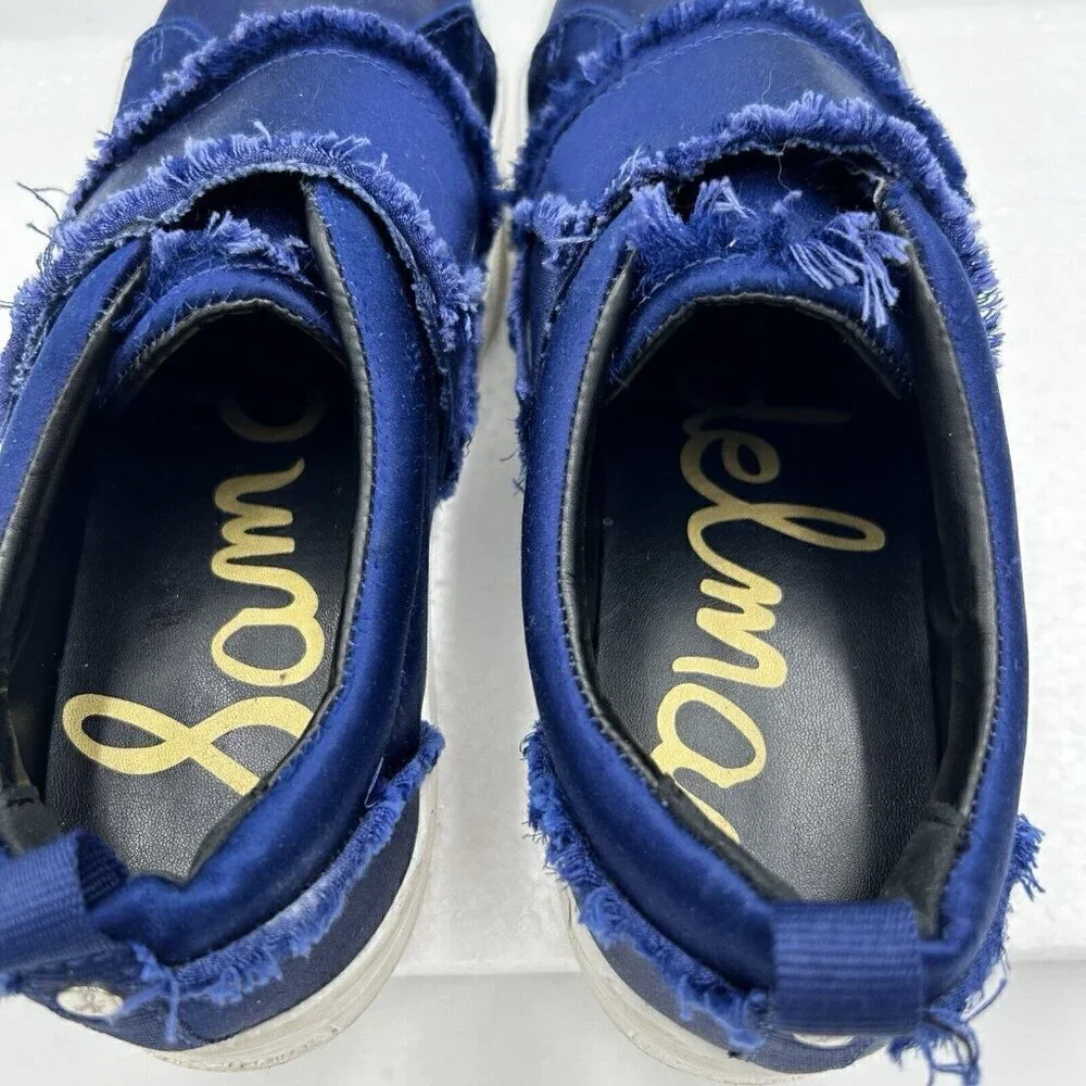 Sam Edelman Womens Levine Satin Fringe Elastic Slip-On Sneakers Blue Size 6.5